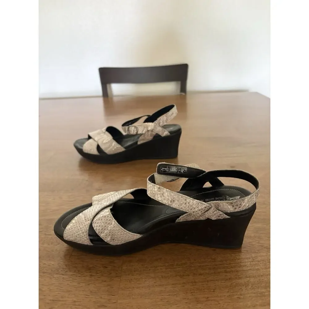 Mephisto Partelia Women's Snake Print Wedge Leather Comfort Sandals